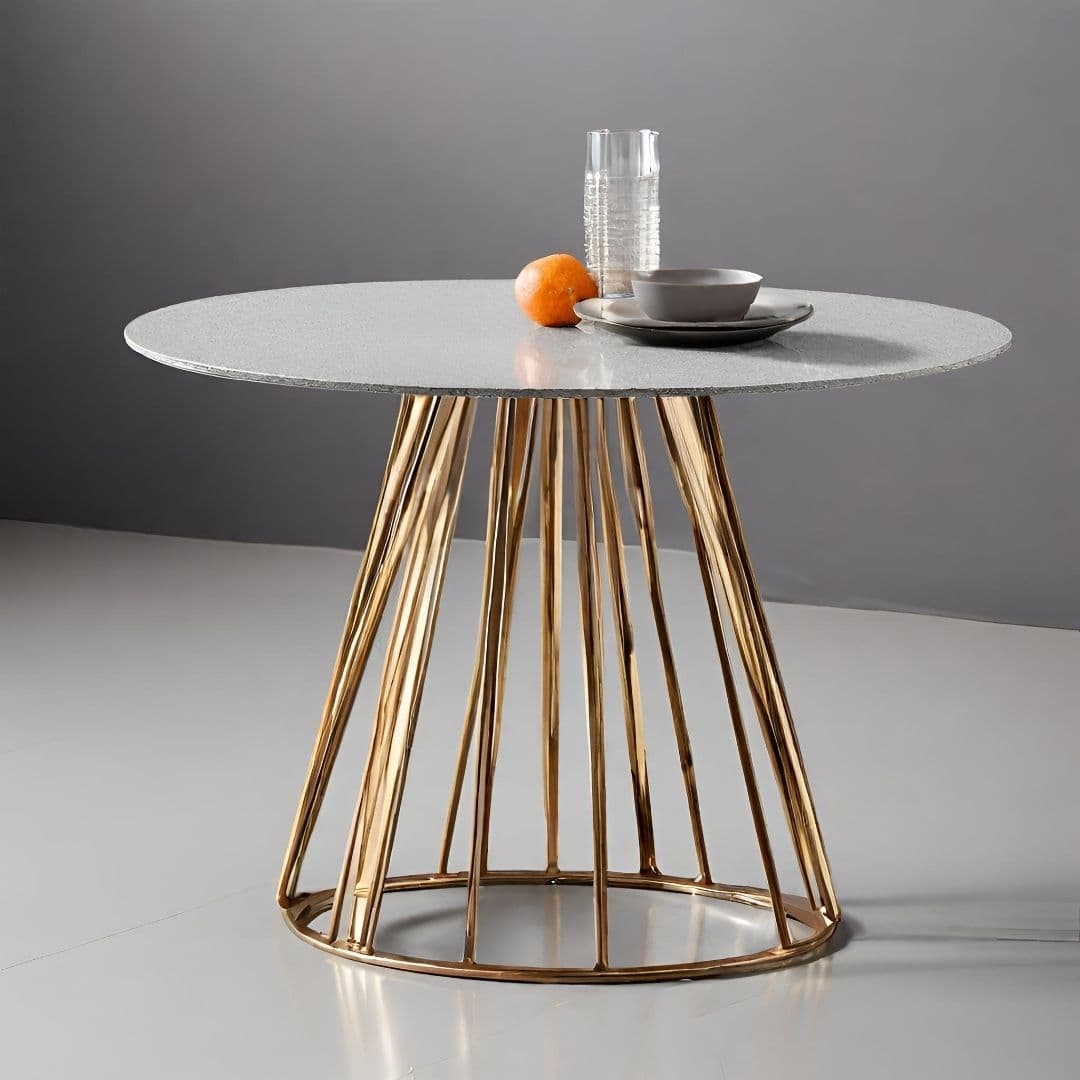 Elegant Golden-Base Stone Top Dining Table — image 1 of 3