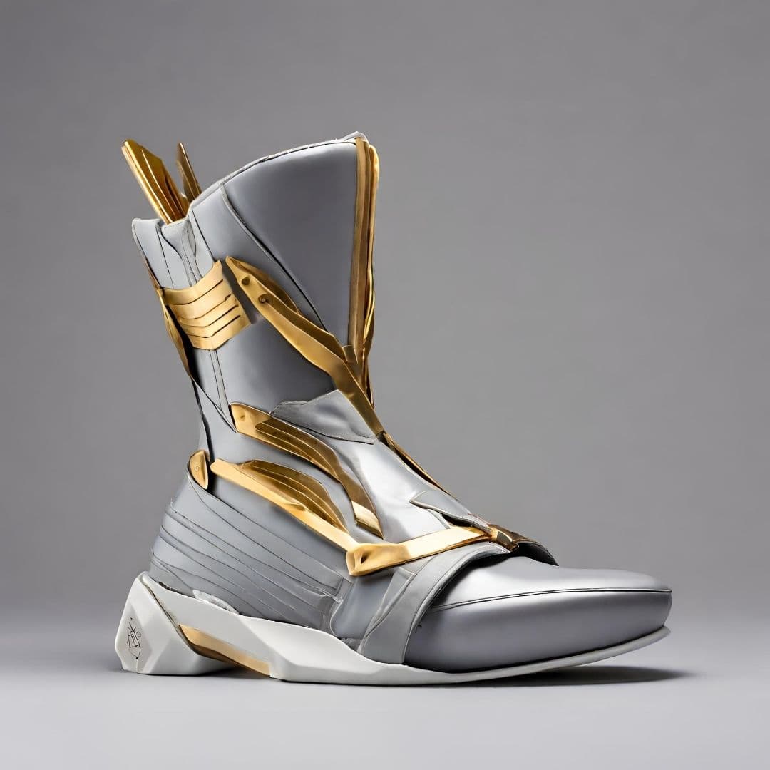 Futuristic Silver and Gold High-Top Sneaker — image 1 of 3